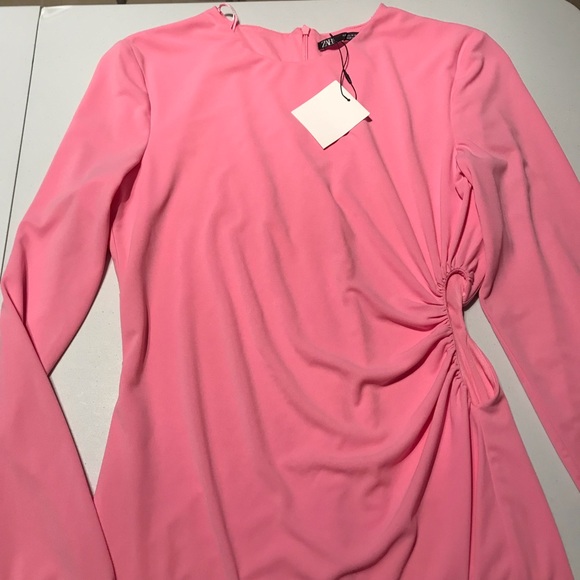 NWT Zara Influencer Favourite, Heart Cut Out Barbie Pink Mini Dress Size Medium - Picture 6 of 14